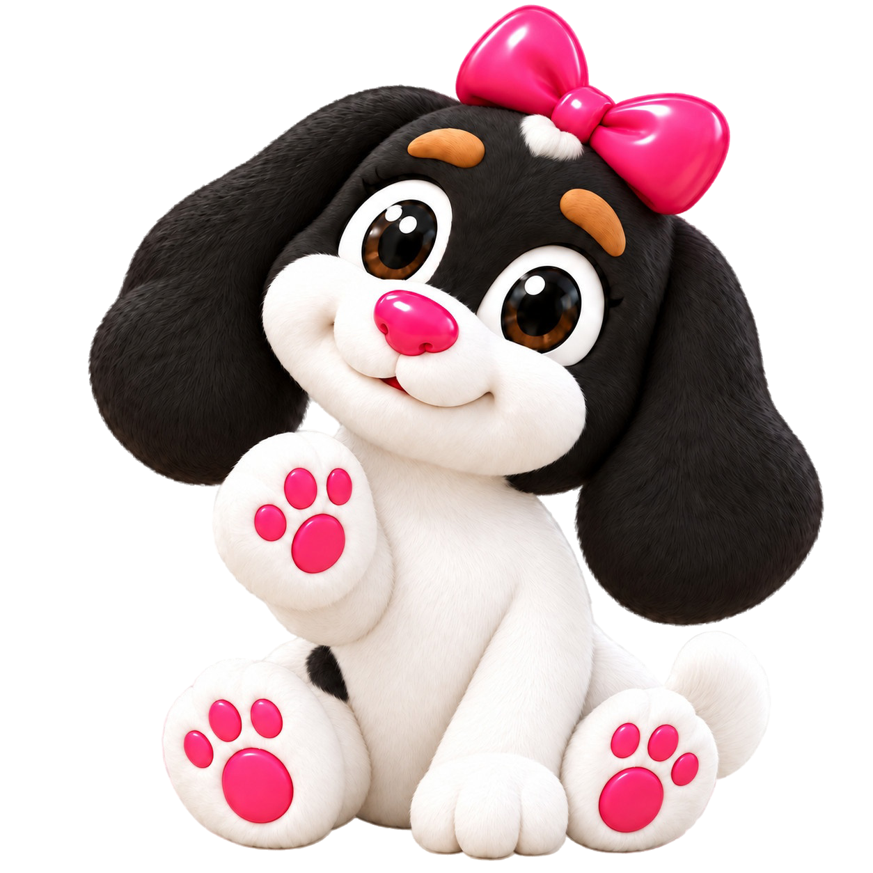 Ruby smiling and raising a paw for another try